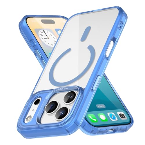 COTDINFOR Case for iPhone 17 Pro Clear Magnetic Compatible with MagSafe [Anti Yellowing] Military Grade Protection TPU Bumper Shockproof Transparent Rugged Phone Case for iPhone 17 Pro 6.3" Blue BC