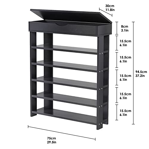 Sogesfurniture 5-Tier Wooden Shoes Rack Organizer With Storage Compartment, Free Standing Shoe Storage Shelf For Entryway, Living Room, Hallway, Doorway (29.5" Black) #TOP1