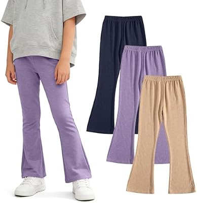 3 Pack Girl Leggings High Waisted Flare Pants Bell Bottoms Suitable for Yoga Leisure Sports School Uniforms Travel 4-13 Years