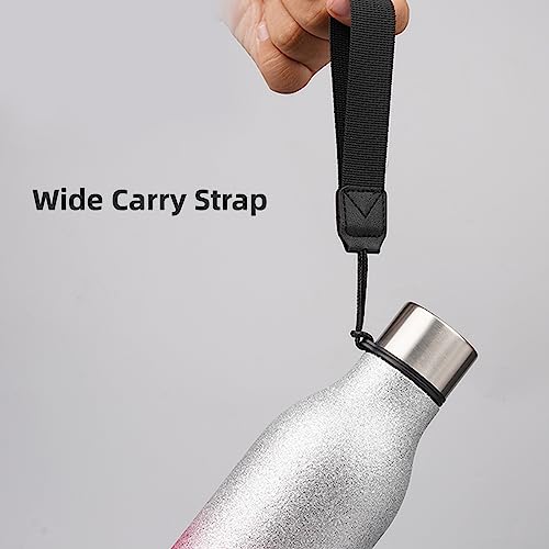 Image of Konokyo Insulated Water Bottle with Strap,18 oz Double Wall Stainless Steel Vacuum Bottles Metal Water Flask,Sparkling Silver Pink