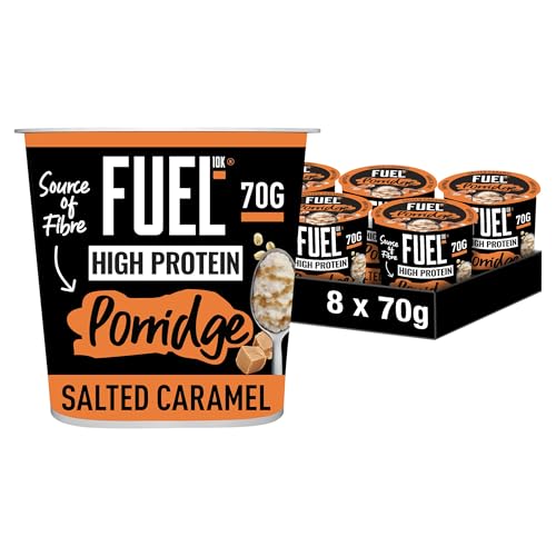 FUEL10K Porridge Pots, Salted Caramel - 8x70g - High Protein On The Go Breakfast