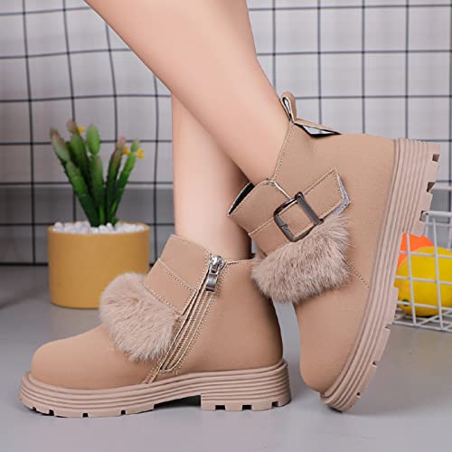 Girls Boys Snow Boots Warm Winter Fur Lined Shoes Toddler Soft Winter Warm Crib Booties Shoes Push Warm Winter Boots Khaki #TOP1