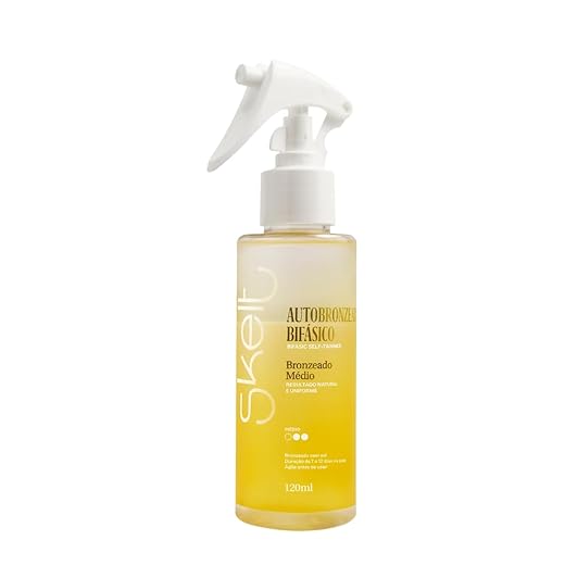 Skelt Autobronzeador Bifásico 120ml | Bronze Natural De 7 A 12 Dias, Intensidade Média, Com Fragrância Grand Bahama E Aplicação Fácil Com Luva | Uso Após Banho
