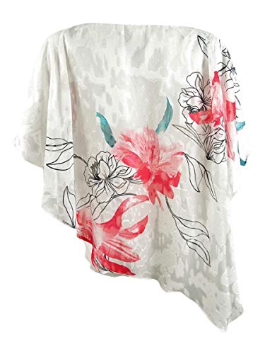 Alex Evenings Women's Asymmetric Single Tiered Chiffon Blouse Shirt, Ivory/Coral, S #TOP1