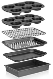 NutriChef 6-Piece Toaster Oven Bakeware Set, Compact Non-Stick Stackable Baking Pan Set with Muffin Pans...