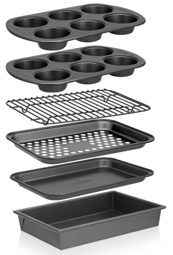 NutriChef 6-Piece Compact Non-Stick Stackable Toaster Oven Bakeware Set