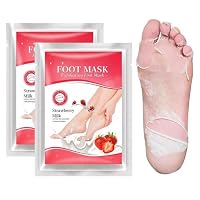 2 Paia Maschera Piedi Esfoliante alla Fragola, Maschera Piedi Secchi con Acido Lattico, Calzini Esfolianti per Rimozione Pelle Morta e Calli
