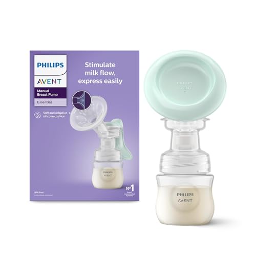 Image of Philips Avent Essential Manual Breast pump SCF417 /11 | Easy Silicone massage cushion & Ergonomic handle, Soft & Gentle, BPA Free (Pump + 260ml Natural Airvent Bottle Single)