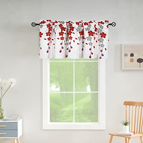 Luvyohmee Red Flower Valances, Floral Kitchen Valance Curtains, 18 Inch Rod Pocket Window Valances, 1 Panel Farmhouse Curtain Valance For Bathroom/Cafe/Basement/Dining Room/Kid’s Room #TOP2