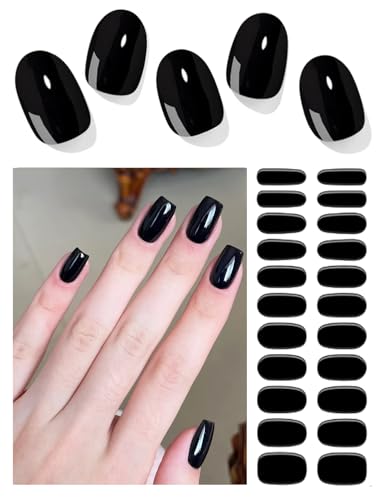 22 Pcs egatinas Para Uñas de Gel - No se Necesita Lámpara UV, Gelatina Pegatinas Uñas Gel, Gel Semicurado Stickers (Black)