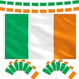 AhfuLife Bandiera Irlanda Set, 30 Bandierine Irlandesi Piccole, 12 Bandierine a Mano, 1 Grande Insegna Irlandese 150 x 90 cm, per Coppa del Mondo, Eventi Sportivi, Feste, Decorazioni Domestiche