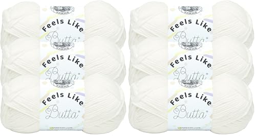 Image of Lion Brand Yarn Feels Like Butta Soft Yarn for Crocheting and Knitting, Velvety, 6-Pack, White