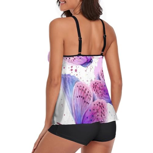 Robe tankini papillon coloré à séchage rapide dotée d'un shorty de bain extensible