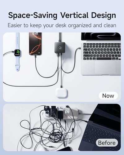 Baseus Charging Station 67W, 10-in-1 USB-C PD Fast Charging Desktop Charger with 1200J Surge Protection, 5ft Extension Cord, 6 AC, 3 USBC, 1 USBA Ports for iPhone 16/15, MacBook, Tablet, Desktop image 5