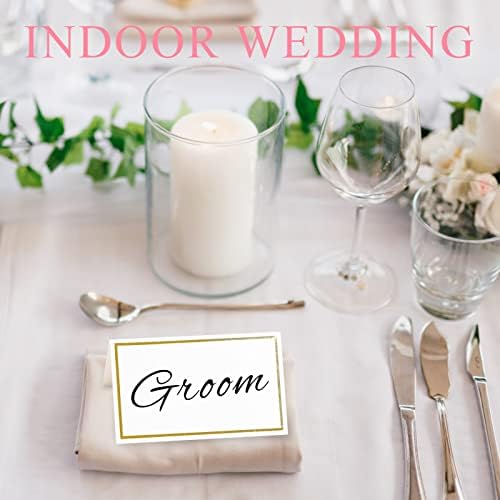 50pcs Table Place Card,Wedding Name Table Card with Marker Pen Seating White Blank Tent Cards with Elegance Gold Border for Dinner Party Birthday Weddings Banquets Events Meetings Reception