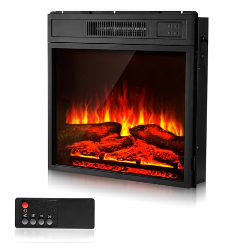VEVOR Electric Fireplace Insert, 18 inch Recessed and Wall Mounted with Adjustable 3 Flame Brightness Levels & 24h Timer & Remote Control, Indoor Heater w/Overheat Protection, 5000BTU Black