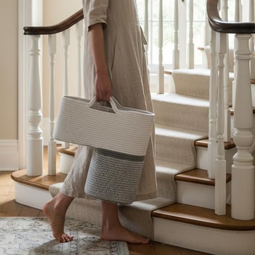 Cesta de escalera de cuerda de algodón almacenamiento de juguetes ropa herramientas 4
