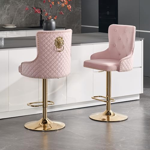 Velvet Gold Bar Stools Set of 2 Modern Counter Height