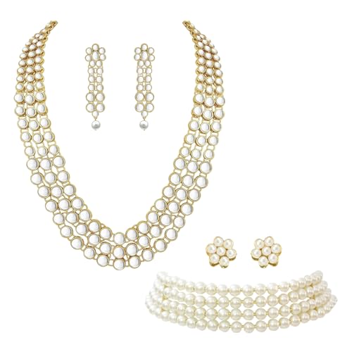 Image of Peora Traditional Maharani Haar Necklace with Earrings Bridal Jewellery Set Gift for Women