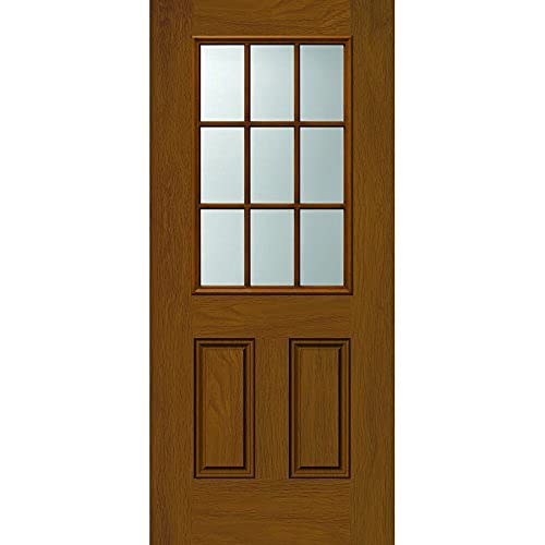 Odl Entry Door Glass Replacement For Home Improvement - 24" X 38" Exterior Or Front Door Inserts Glass Kit With Energy Efficient Low-E Double Pane Tempered Clear Glass - Tan Frame In 9 Grid Pattern #TOP3