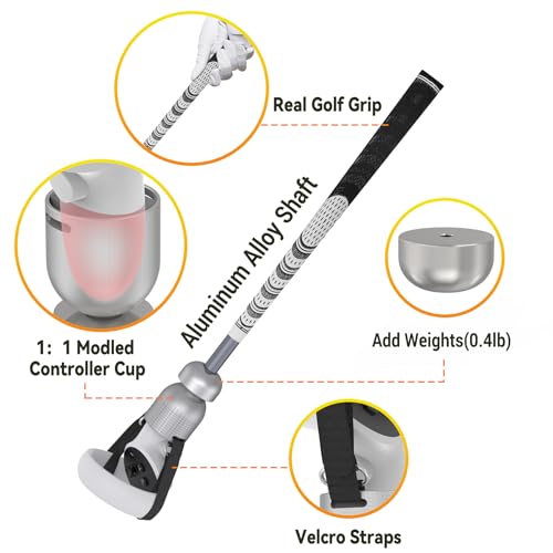 Weighted VR Golf Club Attachment for Meta Quest 2/Oculus Quest 2, Aluminum Quest 2 Golf Club Handle with Realistic Grip and Two Straps, by ZHGM (Silver) by ZHGM - Image 5