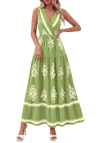 PRETTYGARDEN Womens Sleeveless Maxi Dress V Neck Floral Boho Beach Outfits