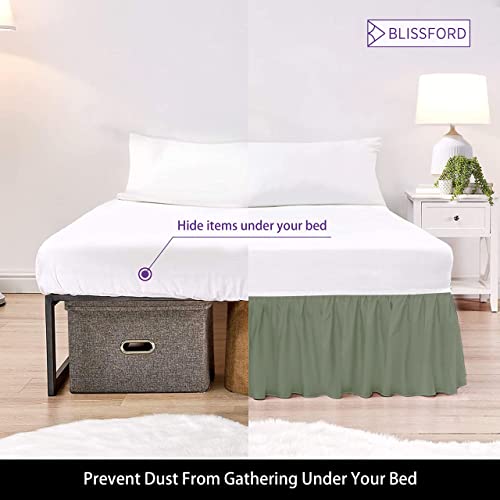 Ruffled Bed Skirt With Split Corners - Full, Sage, 18 Inch Drop Cotton Blend Bedskirt (Available In And 16 Colors) - Blissford Dust Ruffle. #TOP3