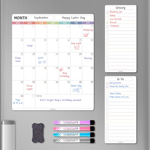 ALEZEL Magnetic Dry Erase Refrigerator Calendar, Vertical Monthly Calendar Whiteboard for Fridge, Includes Fridge Calendar & 2 List White Boards, 4 Markers + Eraser