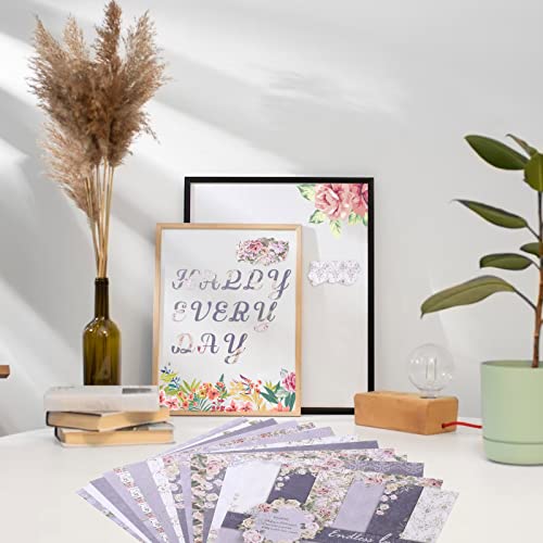 Vondyu 24 Sheets Purple Scrapbook Paper, Single-Sided Floral Patterned Cardstock 6'' X 6'' Flower Decorative Craft Paper For Diy Photo Album, Junk Journal, Card Making #TOP1