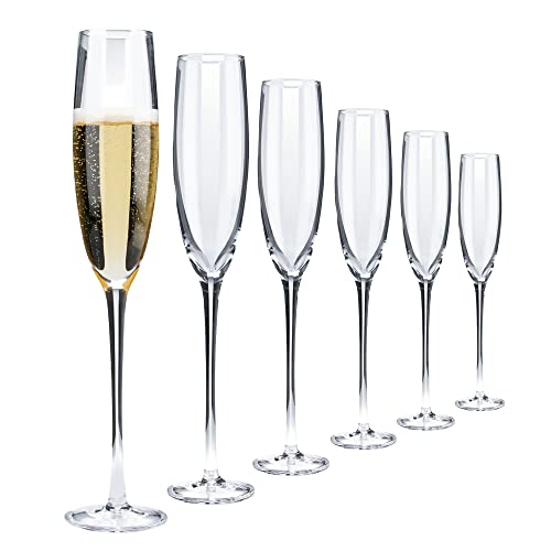 Aspen & Birch - Timeless Champagne Flutes Set Of 6 - Champagne Glasses - Mimosa Glasses, Premium Crystal Stemware, Clear, 5 Oz, Hand Blown Glass Champagne Flutes - Hand Crafted By Artisans #TOP6
