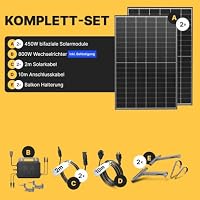 Solakon 900W Balkonkraftwerk mit Halterung (Balkon) - Balkonkraftwerk 800W komplett Steckdose - 800 Watt Wechselrichter - Solaranlage Komplettset - 450W bifaziale Solarmodule inkl. Zubehör - 10m Kabel – Ansicht 4