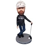 mydedor Statuette Bobble-Heads Uomo Golfista con Maglietta Nera, Bambole Personalizzate, Statuine su Misura, Regalo di Compleanno Fatto a Mano per Papà, Padre, Marito, Imprenditore, Capo, Collega
