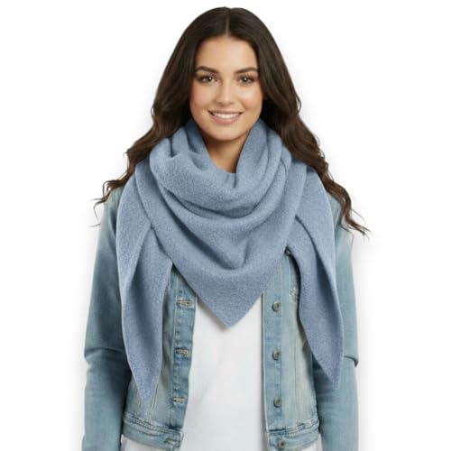 Ziona Damenschal leicht Winter Herbst Dreiecksschal weich XXL Winterschal 202 x 82cm (Hellblau)