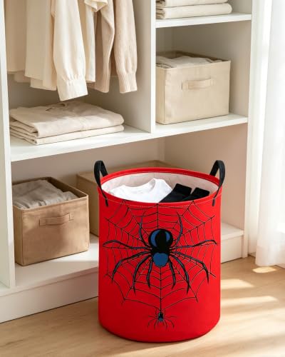 Image of ESSME Kids Laundry Basket,Spider Hamper Collapsible Canvas Waterproof Storage Bin for Boys, Cute Hamper,Gift Baskets(Red spider)