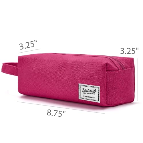 Image of SPACEMATE Pencil Case Pouch Box Bag School Supplies Girls Boys Kids, Cute Preppy Stuff Large Big Capacity Aesthetic Canvas Pen Organizer, Back to College Stationary, Hot Pink, Simple Style, 1200ml