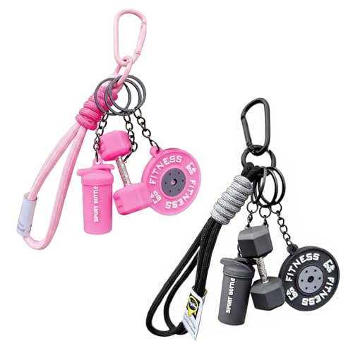 XFSRG 2 peças porta-chaves fitness com pesos e mangas pingente desportivo acessórios ginásio porta-chaves fitness decoração desporto para mulheres homens