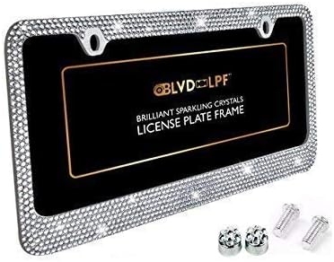 BLVD-LPF OBEY YOUR LUXURY Popular Bling 7 Row White/Clear Color Crystal Metal Chrome License Plate Frame With Crystal Screw Caps - 1 Frame : Amazon.ae: Home
