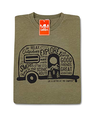 Camco Life Is Better At The Campsite Crew Neck Short Sleeve T-Shirt | Features Soft Ring-Spun Cotton Fabric, Graffiti Rv Design On Olive, And Is Machine Washable | X-Large (53343) #TOP1