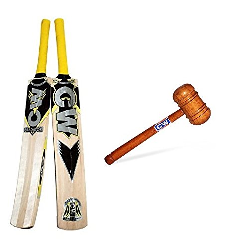 CW Cricket 2 Item Combopack Kashmir Willow Predator SH Cricket Bat Senior Size with Free Knocking Wooden Mallet Double Face Hammer