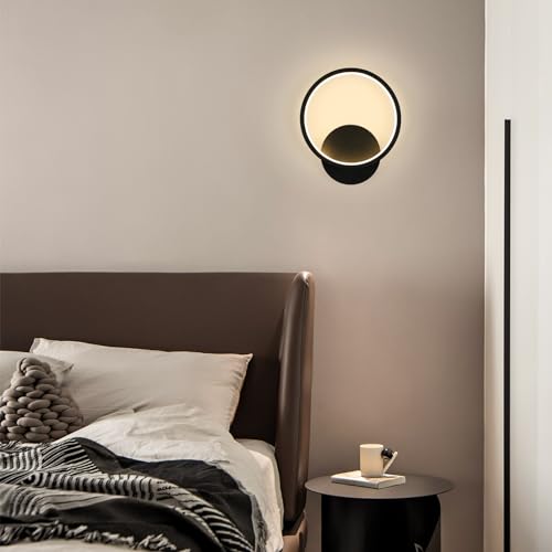 Riserva Aplique de Pared Interior Moderna, 12W Diseño Redondo Lámpara de pared LED, 3000K Luz Cálida, Apliques de Pared in Acrílico para Dormitorio, Estudio, Comedor, Pasillo, Escalera, Negro - imagen 7