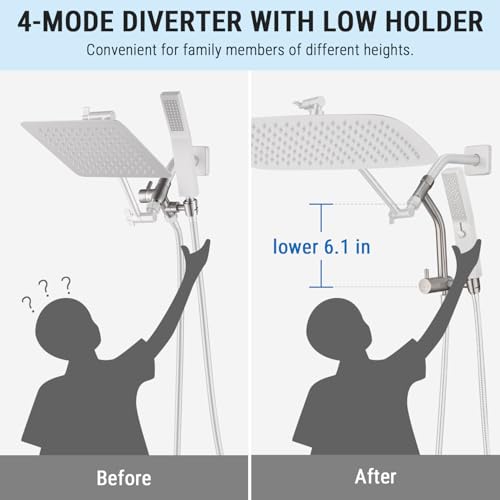 G-Promise All Metal 16 Inch Rain Shower Head with Massage Mode Handheld Spray Combo, 3-Way Diverter with Pause Setting, Full Body Coverage, Modern Bathroom Upgrade (Brushed Nickel) by G-Promise - Used condition - Image 3