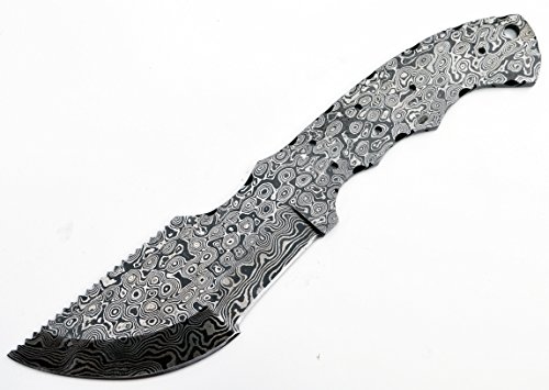 Whole Earth Supply Damascus Tracker Hunting Knife Blade Blank for Knifemaking (Damascus (Raindrop) 2, 4.5 inches)