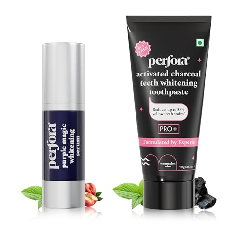 Image of Perfora Luminous White Oral Care Combo: Purple Magic Whitening Serum & Charcoal Watermelon Mint SLS Free Toothpaste For Adults | Enamel Safe & Effective Teeth Whitener