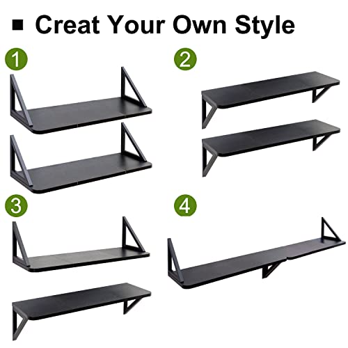 Teamix Set Of 2 Black Wall Floating Shelves 23.6 Inch, Wood Wall Mounted Book Shelf Hanging Shelf Organizer With Heavy-Duty Brackets For Living Room, Bathroom, Kitchen, Bedroom #TOP4