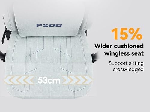 PZDO Gaming Chair Ergonomic Computer Chairs for Teens with Reclining Footrest & Headrest, Big Tall Gamer-Chair with Lumbar Support, Height Adjustable Fabric Pc Chairs, Heavy Duty, 350 lbs, Light-Grey