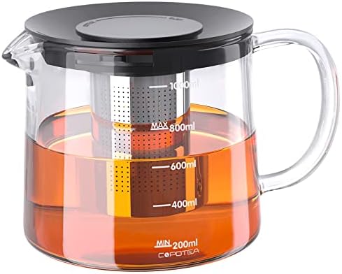 Glass Teapot with Removable Infuser, Tea Pot 1000ml/33OZ Stovetop Safe Tea Kettle for Blooming Tea & Loose Leaf Tea, Premium Tea Maker with Gift Box