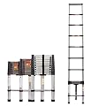 Telescoping Ladder 10.5ft Stainless Steel Extension Folding Ladder 3.2m, Portable Heavy Duty Multi-Purpose Telescopic Ladder with Slip-Proof Feet, 330LBS Capacity, Ladder for Home Loft or RV