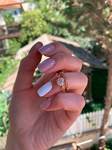 Silverdia 2 Ct Round Cut Diamond Women's Twig Wedding Band Engagement Ring Set 14K Yellow Gold Finish Handmade Fine 925 Sterling Silver Stacking Matching Anniversary Gift For Her #TOP1