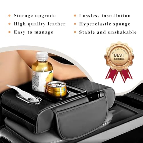 Image of 5 in 1 Center Console Cover with Cup Holder, Universal fit for All Car Armrest Cushion, Tissue Box Slot, Mobile Phone Storage Slot, Car Accessories Interior Organizers
