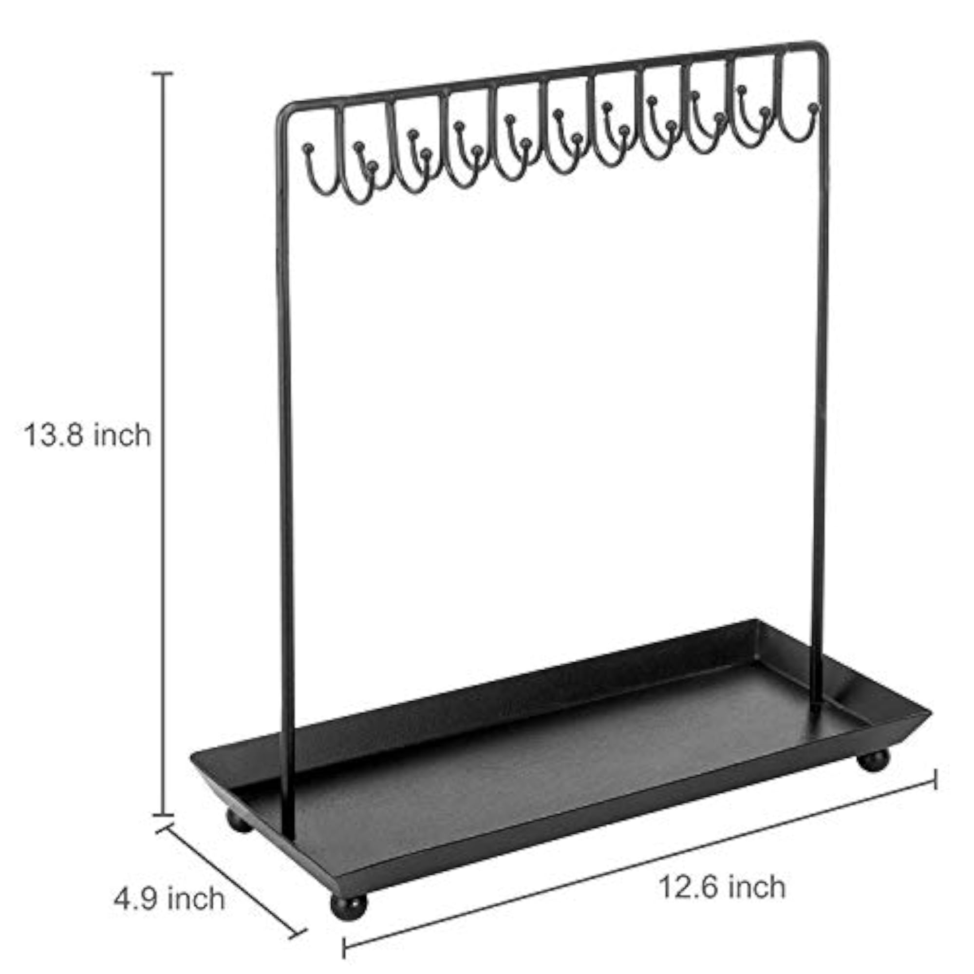 Metal Tabletop Necklace Organizer Stand with 20 Hooks & Ring Tray